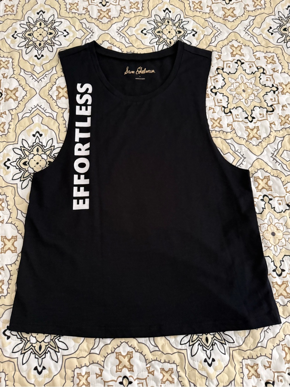 Sam Edelman Black Tank Top White "EFFORTLESS" Graphic New With Tags Small